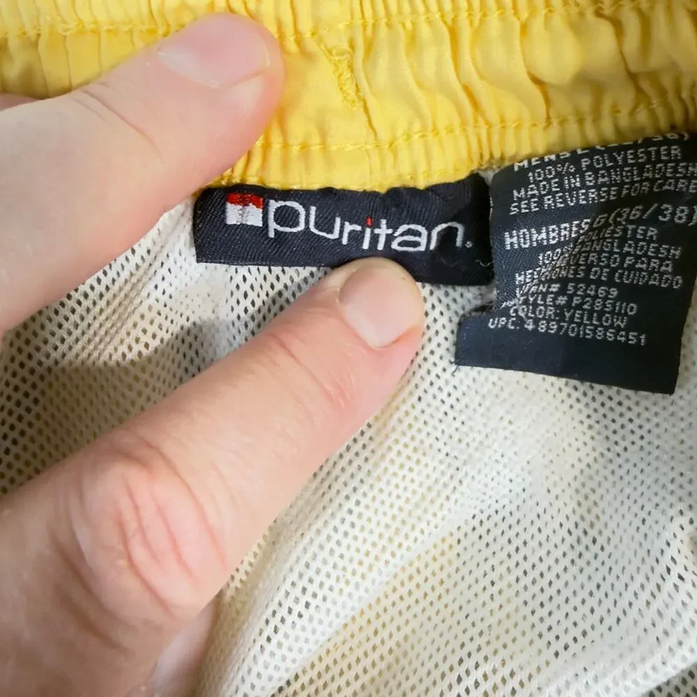 Puritan Men L Swim Trunks Yellow Tropical Leaf Print Lined Board Shorts 36/38